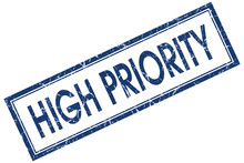 High Priority Blue Square Stamp Isolated On White Background