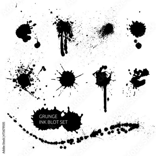 Fotografie, Obraz Vector Black ink blot, artistic paint splash set, collection