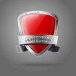 Blank red realistic glossy protection shield with silver ribbon
