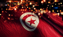 Tunisia National Flag Light Night Bokeh Abstract Background