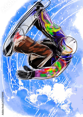 Fototapeta na wymiar hand draw snowboarding