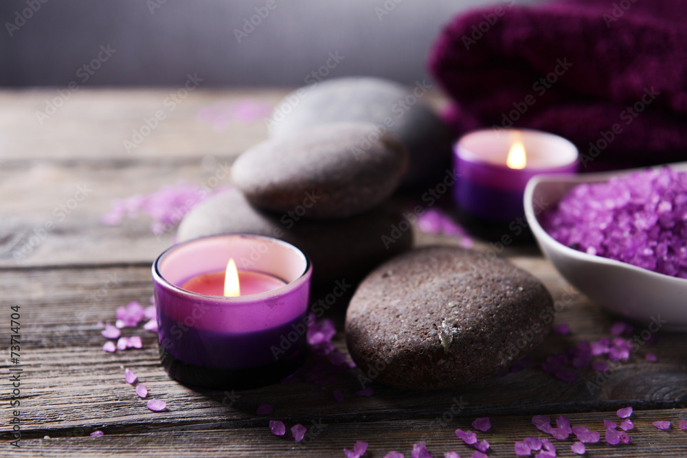 Composition of spa treatment on wooden background