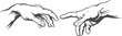 Hand to hand tattoo. Creation of Adam. Michelangelo