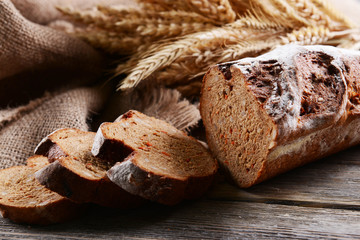 Fresh bread on table close-up