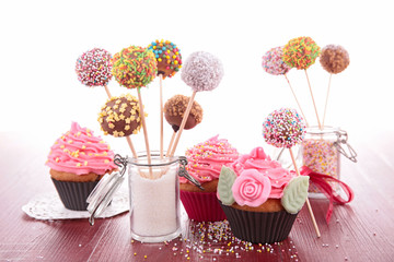 Wall Mural - colorful cake pops and cupcake