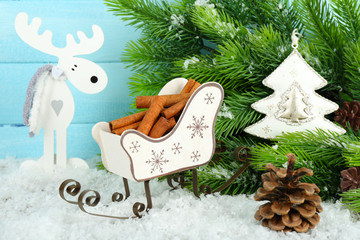 Wall Mural - Composition of Christmas decorations on wooden background