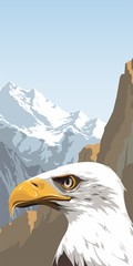 Wall Mural - Eagle on a background of blue mountains