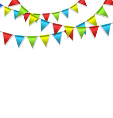 Wall Mural - Multicolored bright buntings garlands isolated on white backgrou