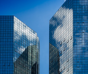 Blue facades of business buildings in Frankfurt, Germany