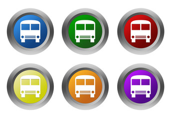 Wall Mural - set of rounded colorful buttons with bus symbol