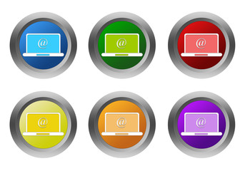 Wall Mural - set of rounded colorful buttons with computer symbol