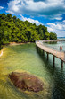 Tropical Coastline Boardwalk. Pulau Ubin, Singapore. Vertical Natural Beauty Background.