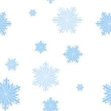 Seamless Background Of Blue Crystal Snowflakes.