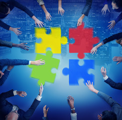 Poster - Jigsaw Puzzle Support Team Coopeartion Togetherness Unity Concep