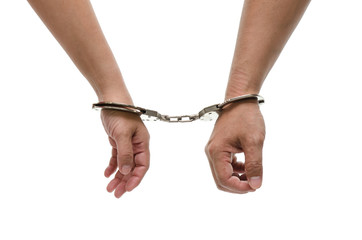 Man and woman's hands handcuffed