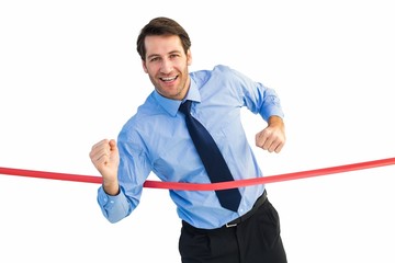 Poster - Happy businessman crossing finishing line