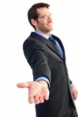 Poster - Businessman holding out his hands to the camera