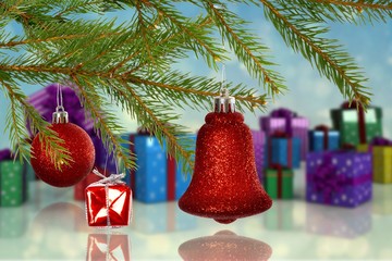 Poster - Composite image of red decorations on branch