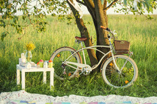 Bicycle With Picnic Set In Summer Day