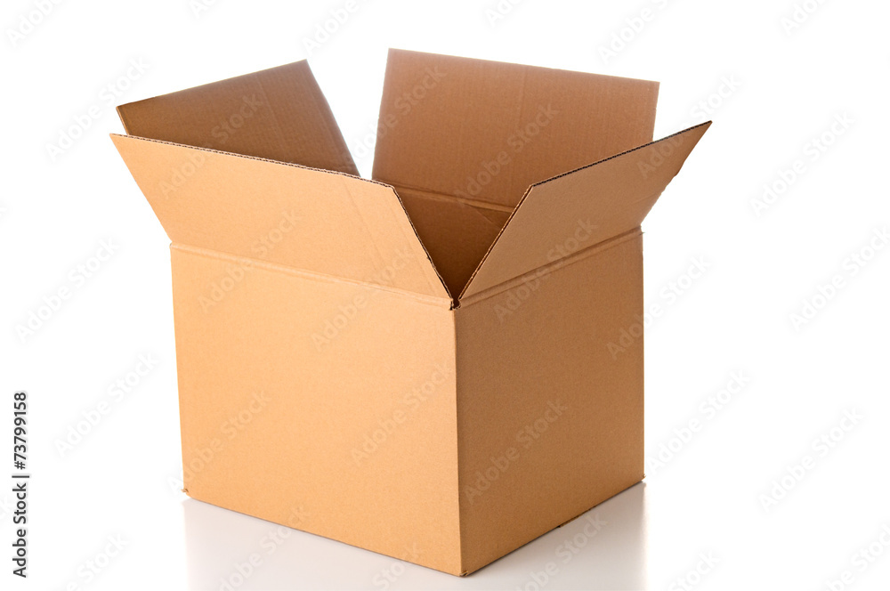 Open cardboard box closeup - obrazy, fototapety, plakaty 