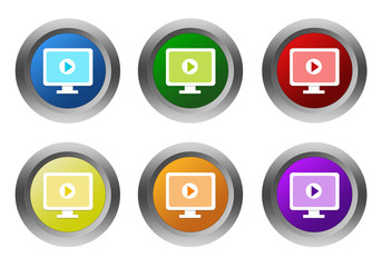 Wall Mural - set of rounded colorful buttons with screen symbol