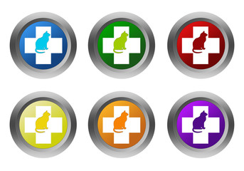 Wall Mural - set of rounded colorful buttons with veterinary and cat symbol