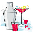 Retro-stylized cocktail spot illustration: Cosmopolitan with a l