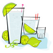 Retro-stylized cocktail spot illustration: Vodka or Gin & Tonic 