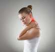 © Stasique - Young woman suffering from neck cramp. Nape pain and treatment