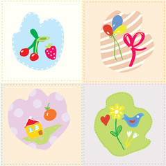 Wall Mural - Baby cards set - cut design with kids drawing
