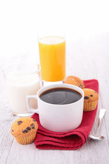 Wall Mural - muffin, coffee cup and milk