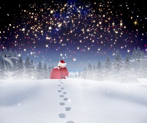 Poster - Composite image of santa walking in the snow