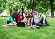 © lexmomot - Group of young college students sitting on grass