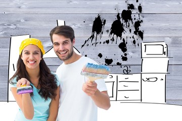Poster - Composite image of happy young couple painting together
