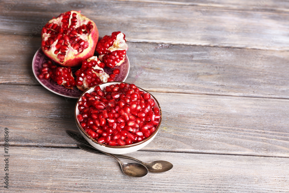 Beautiful composition with juicy  pomegranate seeds,