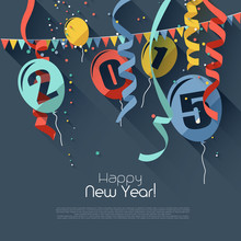 Happy New Year 2015 - Modern Greeting Card In Flat Design Style