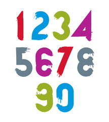 Poster - calligraphic numbers drawn with ink brush, colorful vector numbe