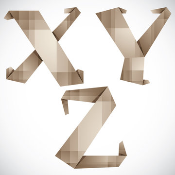 Origami style vector letters X Y Z.