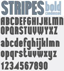 Poster - Retro striped black font and numbers, bold poster letters.