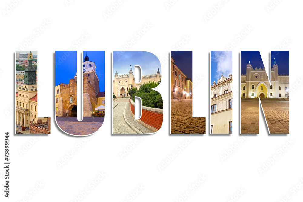 Lublin sign made by collage of photos, Poland - obrazy, fototapety, plakaty 