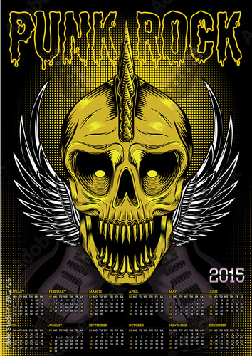 Fotografia, Obraz poster skull and calendar for punk rock