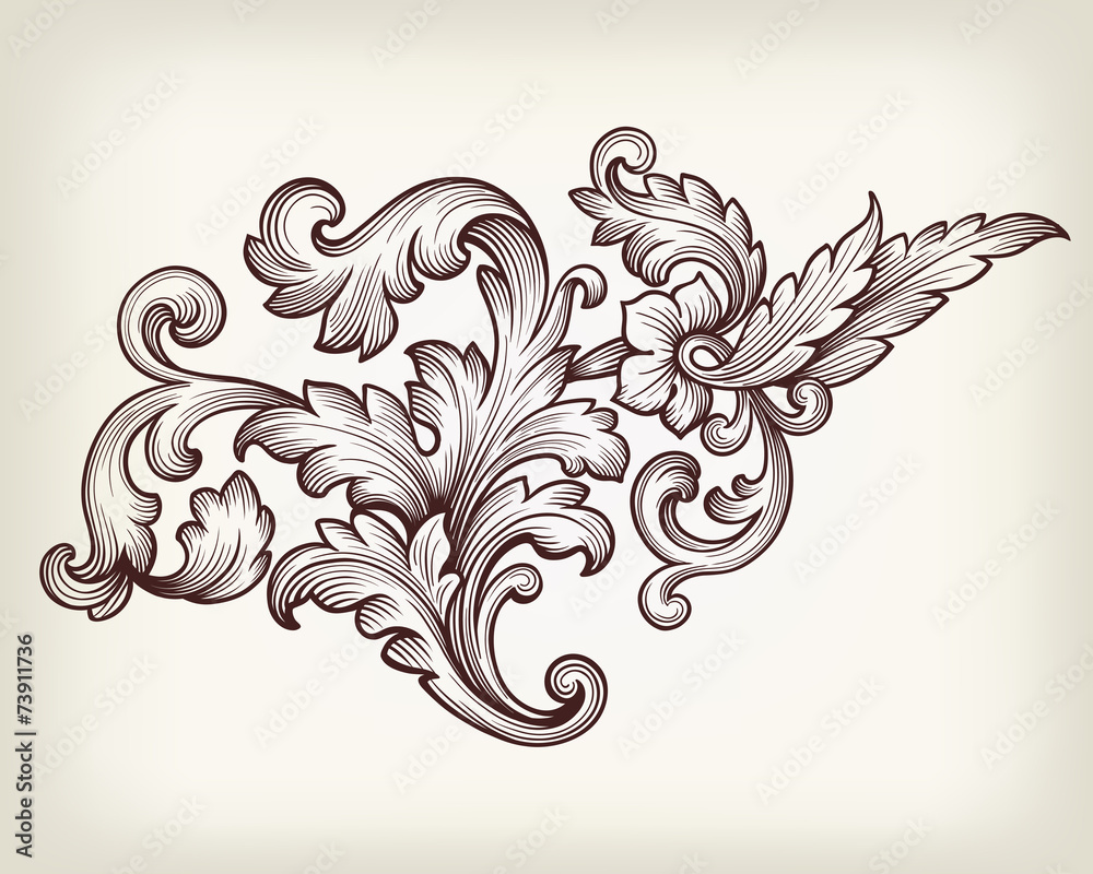 Vintage baroque floral scroll ornament vector - obrazy, fototapety, plakaty 