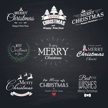 Christmas Set Labels, Emblems And Decorative Elements - Chalkboa