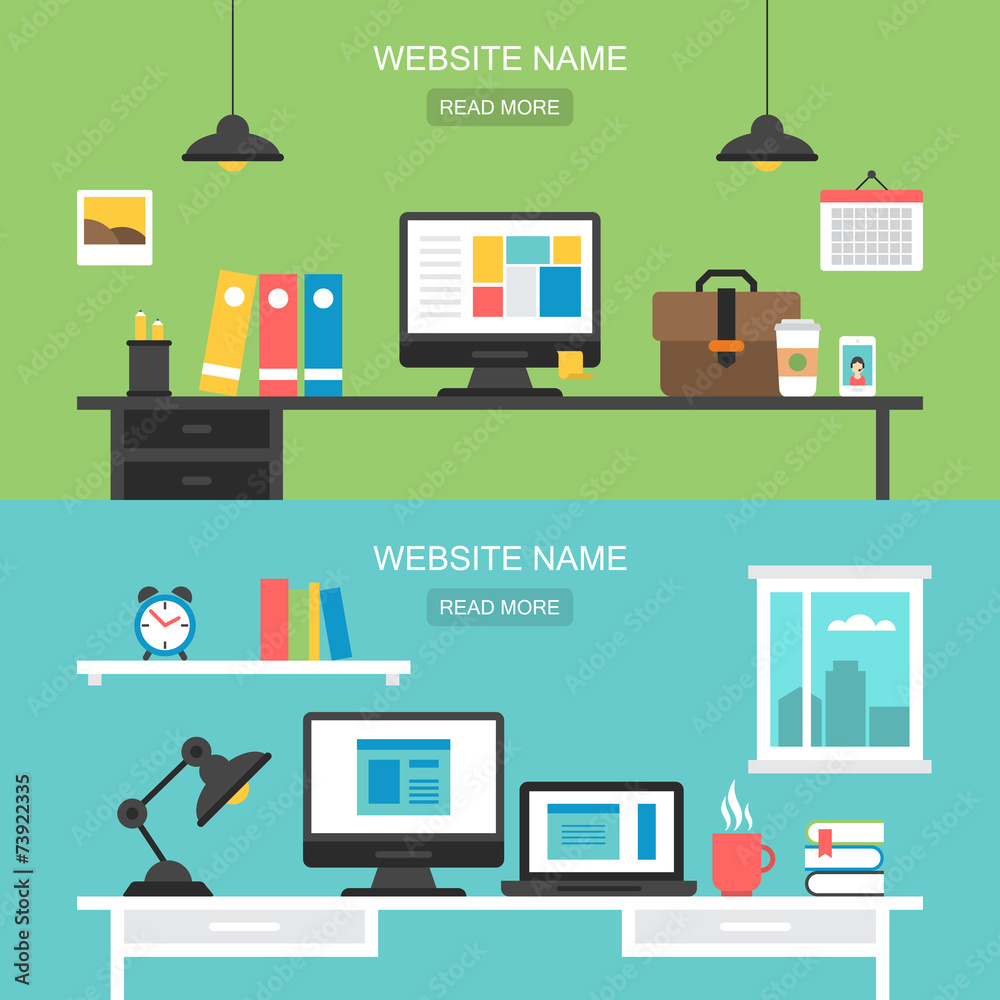 Flat icons design for modern workspace concept Stock Vector | Adobe Stock