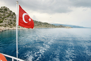 Canvas Print - Turkish flag on background of sea and sky