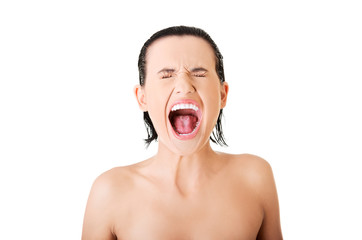 Wall Mural - Portrait of nude woman screaming loud