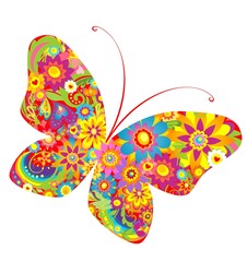 Canvas Print - Flowers colorful butterfly