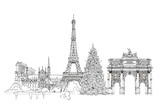 Fototapeta Paryż - Christmas tree in Paris, sketch collection