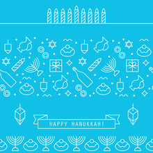 Hanukkah Holiday Design Elements With Flat Line Icons