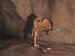 Cavernícola realizando una pintura rupestre